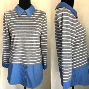 NWOT Unbranded striped shirt collar blouse top